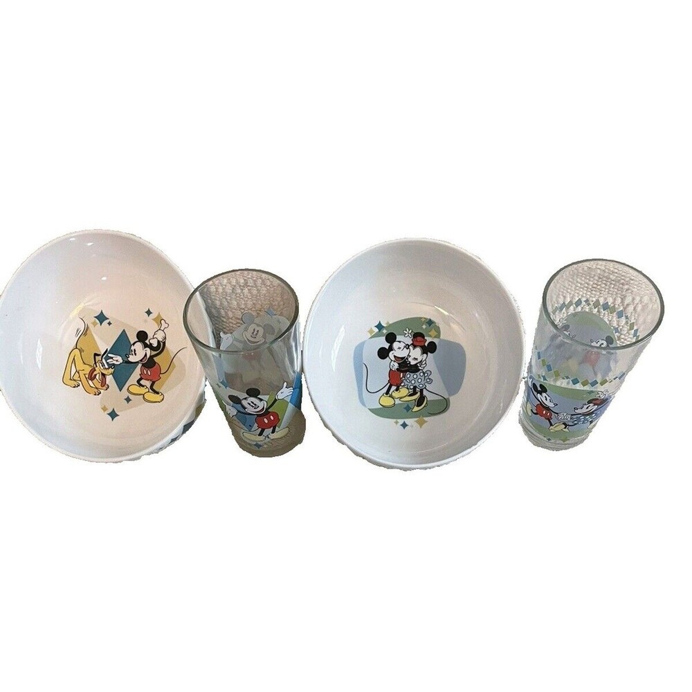 DISNEY Mickey and Minnie Cereal Bowl with juice glasses, by Gibson , 5oz glass